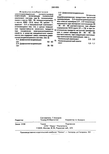 Электроизоляционная полиуретановая композиция (патент 2001050)