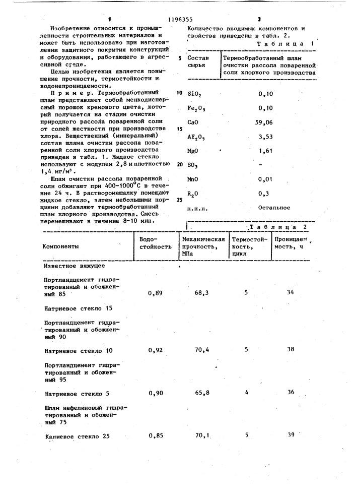 Вяжущее (патент 1196355)