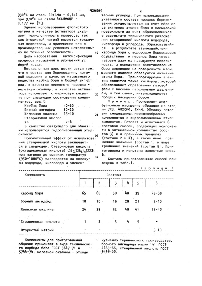 Состав для борирования стальных изделий (патент 926069)