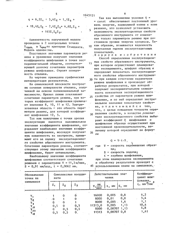 Способ определения эксплуатационных свойств абразивного инструмента (патент 1645121)