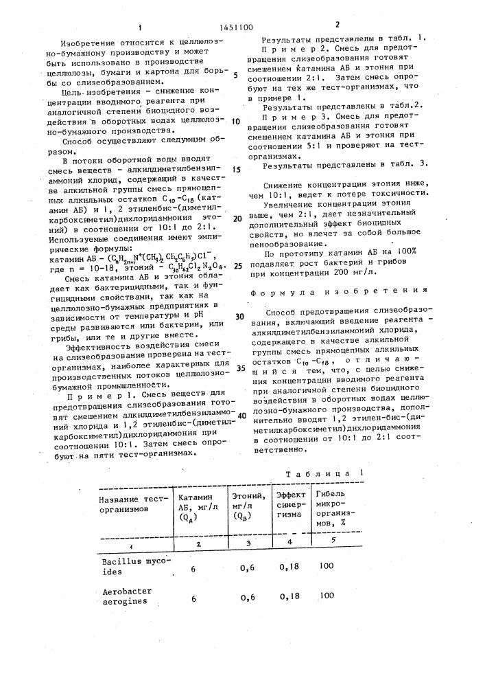 Способ предотвращения слизеобразования (патент 1451100)