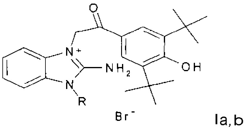 Бромиды 1-замещенных-3-{ [2-(3,5-ди-трет-4-гидроксифенил)-2-оксоэтил]} -2-аминобензимидазолия, обладающие антиагрегантными и антиоксидантными свойствами (патент 2623439)