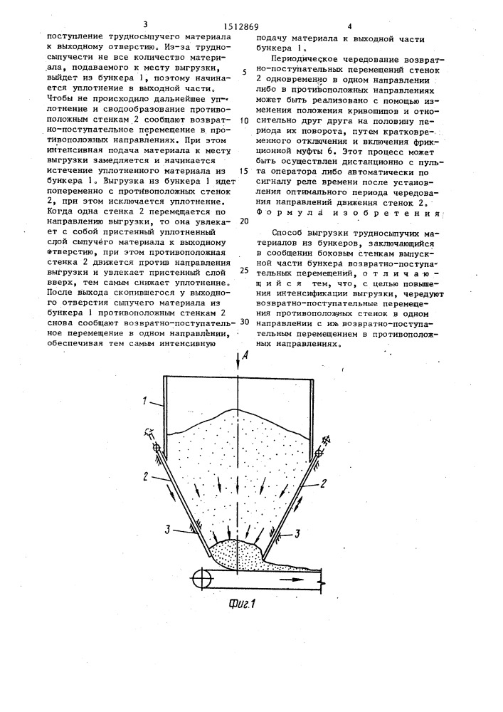 Способ выгрузки трудносыпучих материалов из бункеров (патент 1512869)