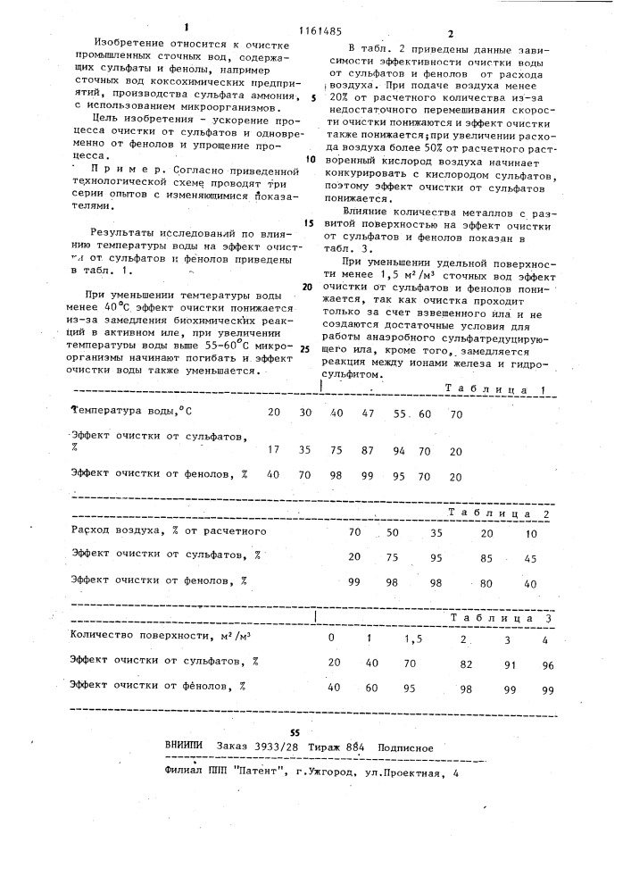 Способ биохимической очистки сточных вод от сульфатов (патент 1161485)