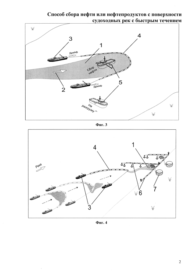 Способ сбора нефти или нефтепродуктов с поверхности судоходных рек с быстрым течением (патент 2593295)