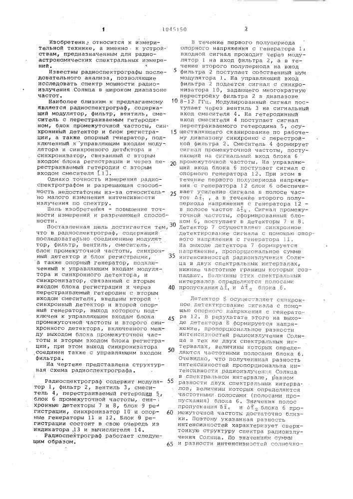 Радиоспектрограф (патент 1045150)