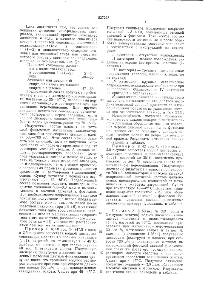 Состав для покрытия фотослоя кинофильмовых материалов (патент 837228)