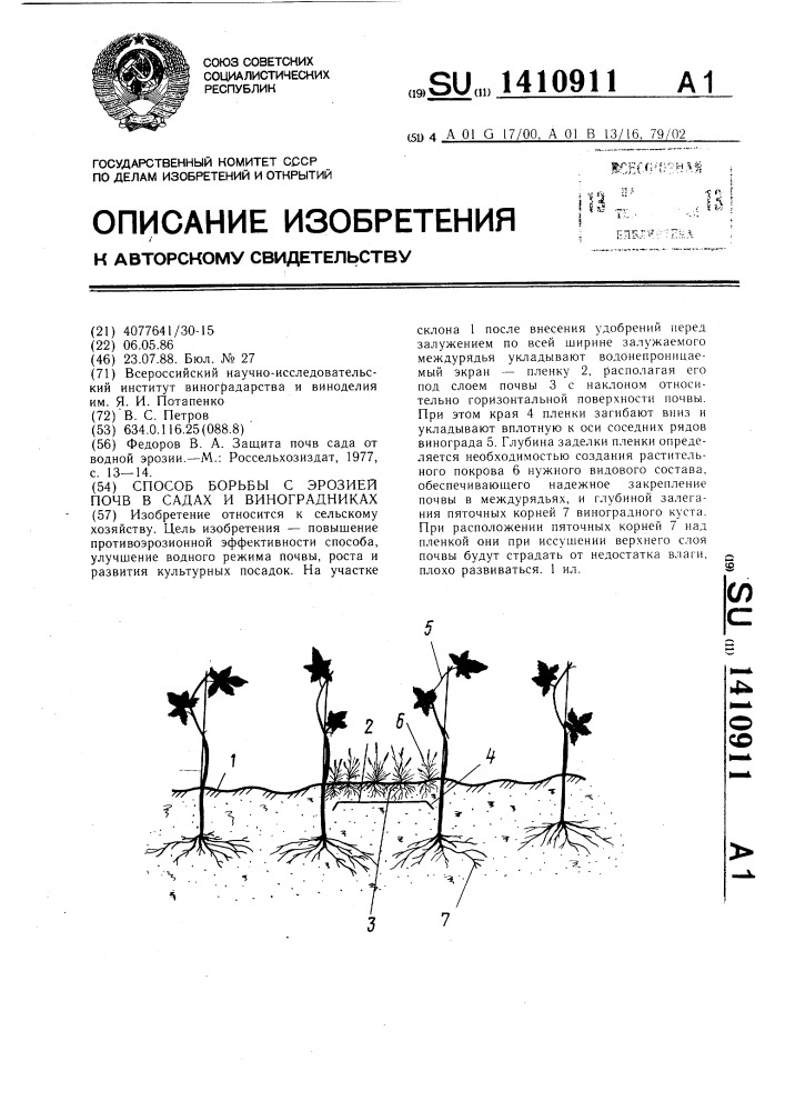 Способ борьбы с эрозией почв в садах и виноградниках (патент 1410911)