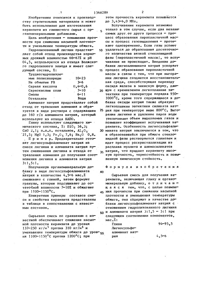 Сырьевая смесь для получения керамзита (патент 1368289)