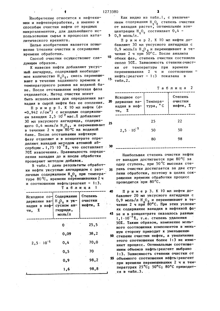 Способ очистки нефти от ванадия (патент 1273380)