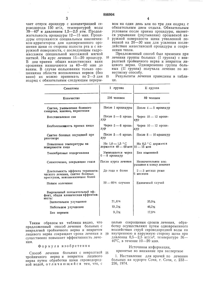 Способ лечения больных с невралгией тройничного нерва и невритом лицевого нерва (патент 886904)