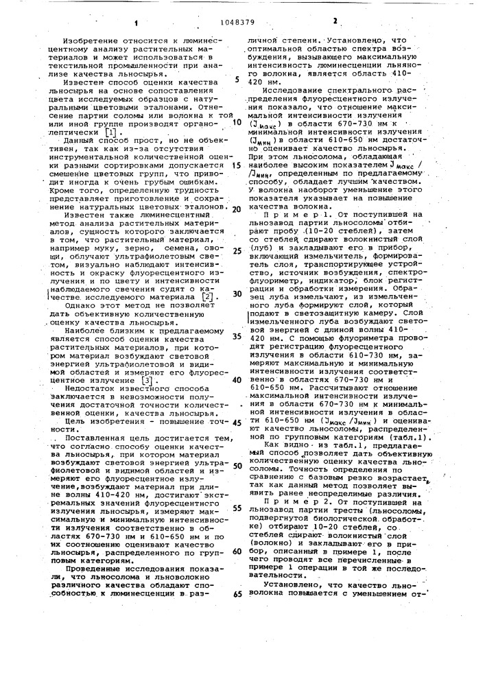 Способ оценки качества льносырья (патент 1048379)