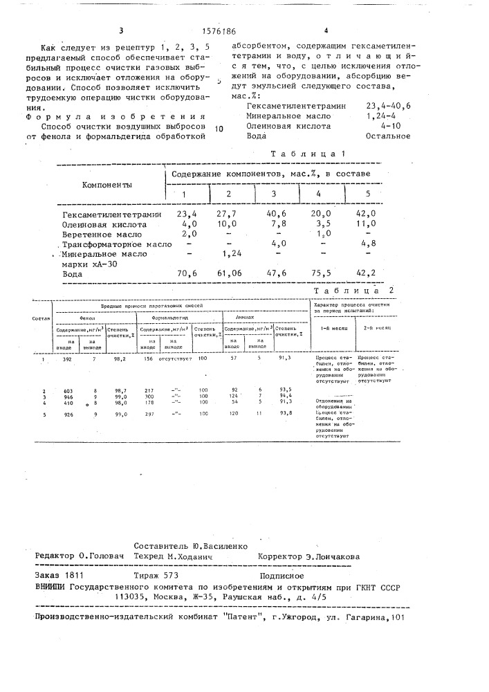 Способ очистки воздушных выбросов от фенола и формальдегида (патент 1576186)