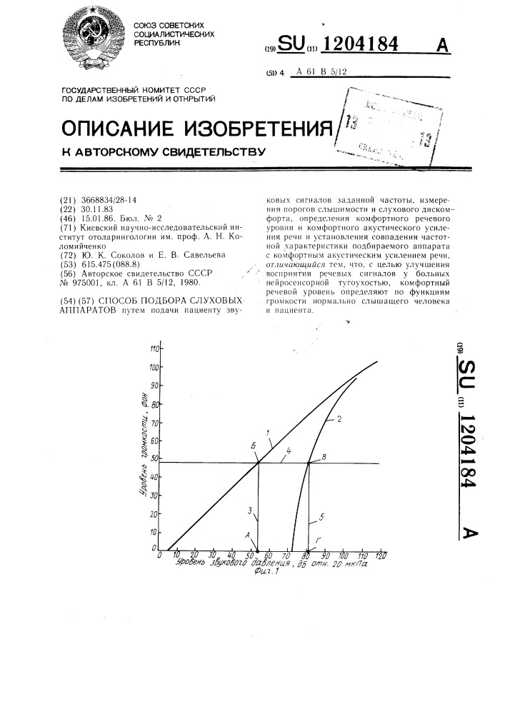 Способ подбора слуховых аппаратов (патент 1204184)