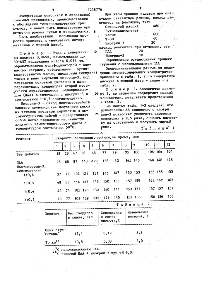 Способ сгущения рудных пульп (патент 1238776)