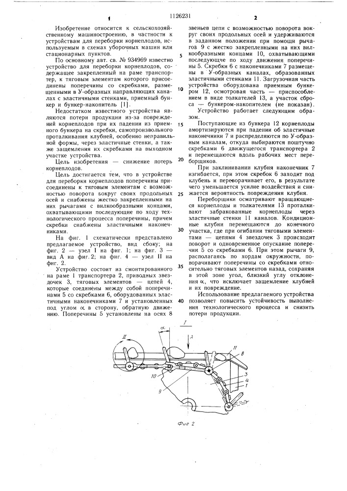 Устройство для переборки корнеплодов (патент 1126231)