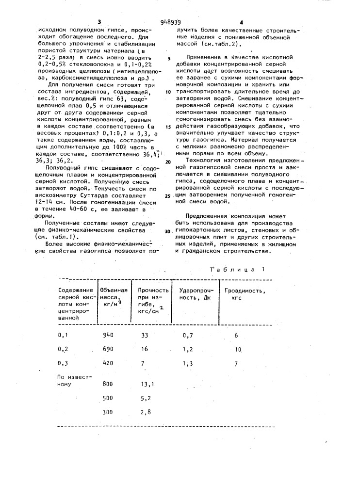 Композиция для изготовления газогипса (патент 948939)