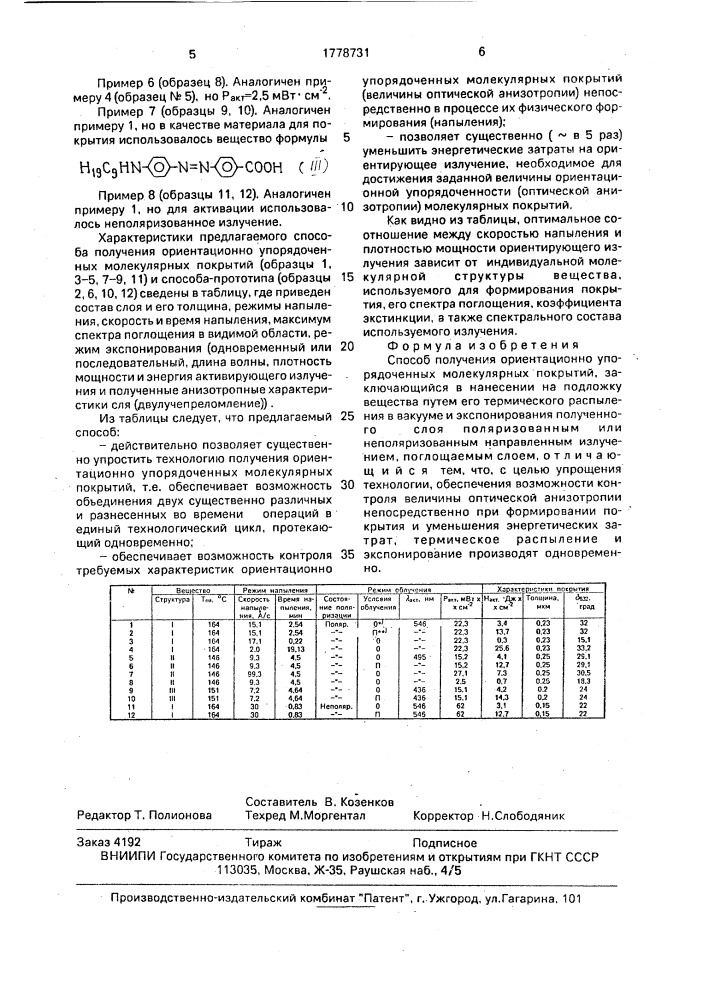 Способ получения ориентационно упорядоченных молекулярных покрытий (патент 1778731)