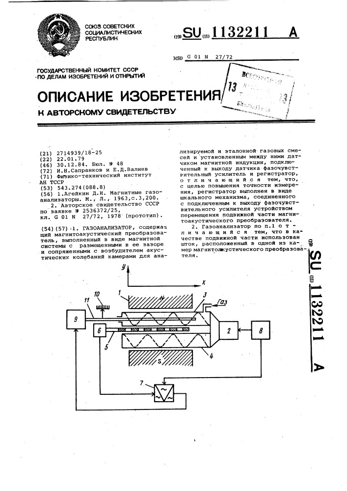 Газоанализатор (патент 1132211)