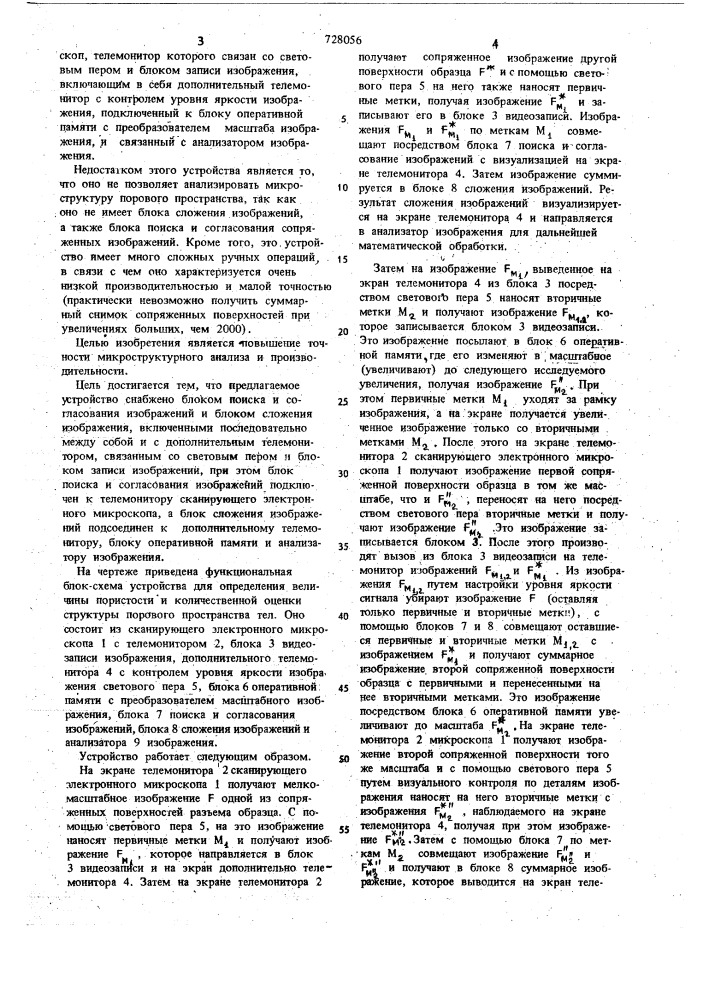 Устройство для определения величины пористости и количественной оценки структуры порового пространства твердых тел (патент 728056)