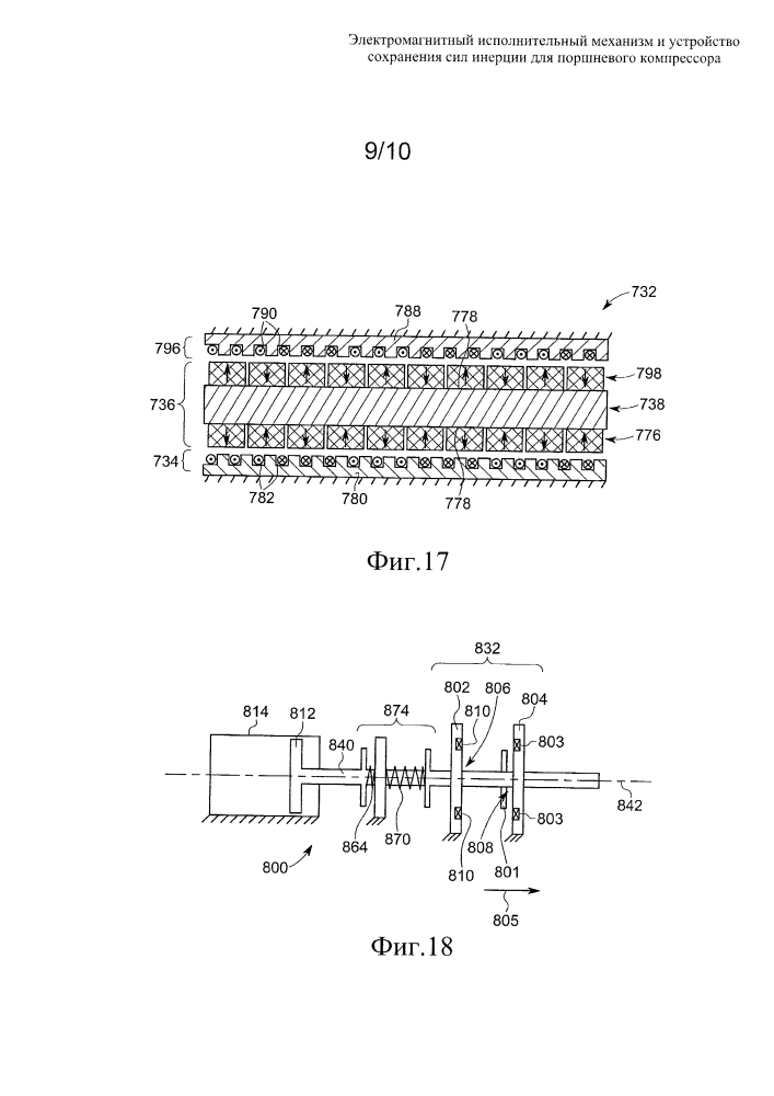 Электромагнитный исполнительный механизм и устройство сохранения сил инерции для поршневого компрессора (патент 2635755)