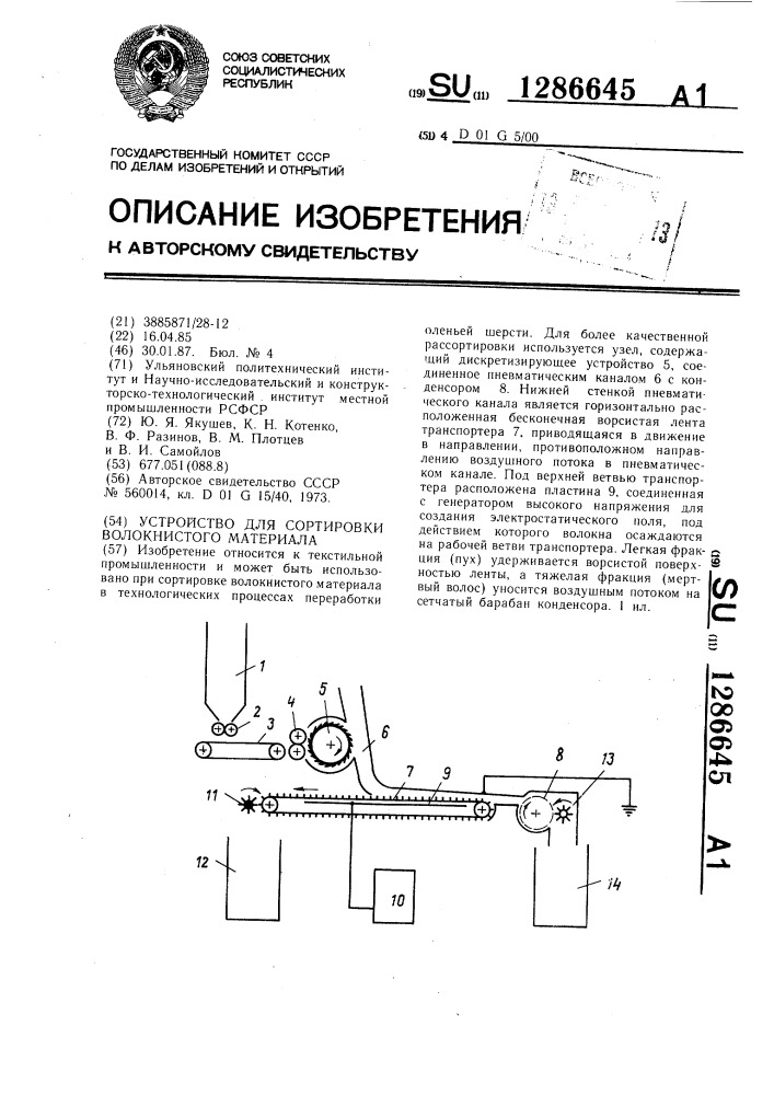 Устройство для сортировки волокнистого материала (патент 1286645)