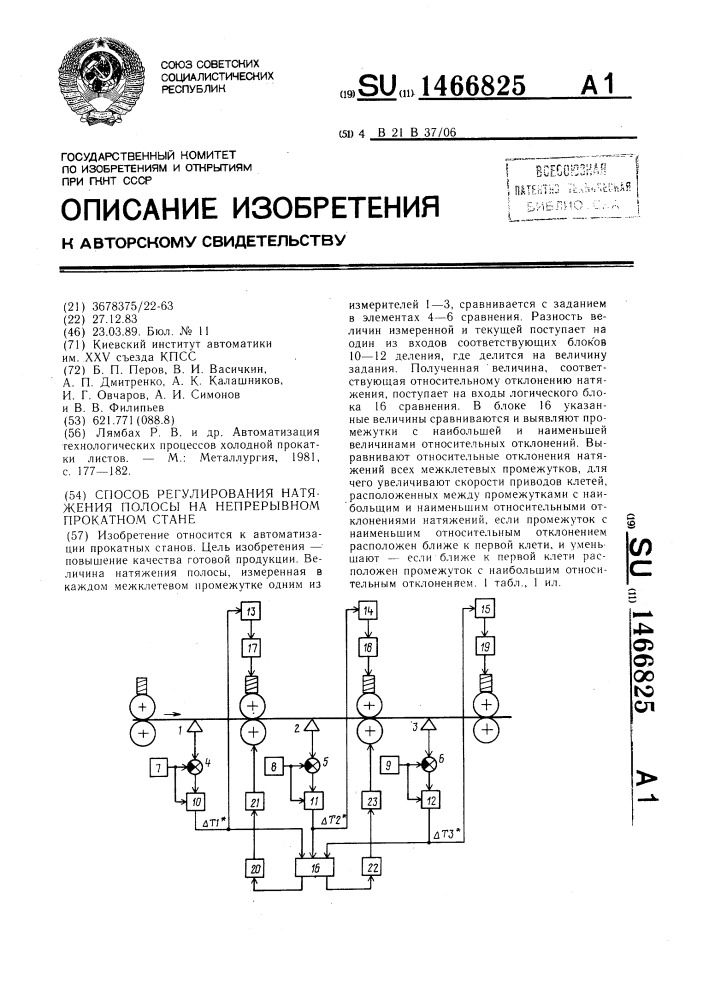 Способ регулирования натяжения полосы на непрерывном прокатном стане (патент 1466825)