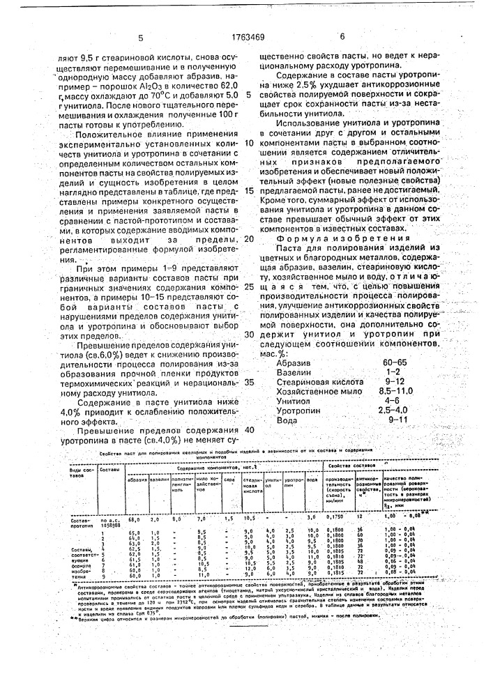 Паста для полирования изделий из цветных и благородных металлов (патент 1763469)