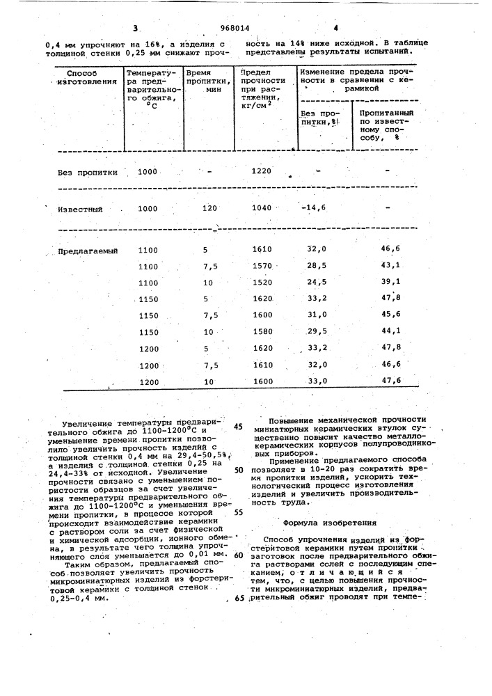 Способ упрочнения изделий из форстеритовой керамики (патент 968014)