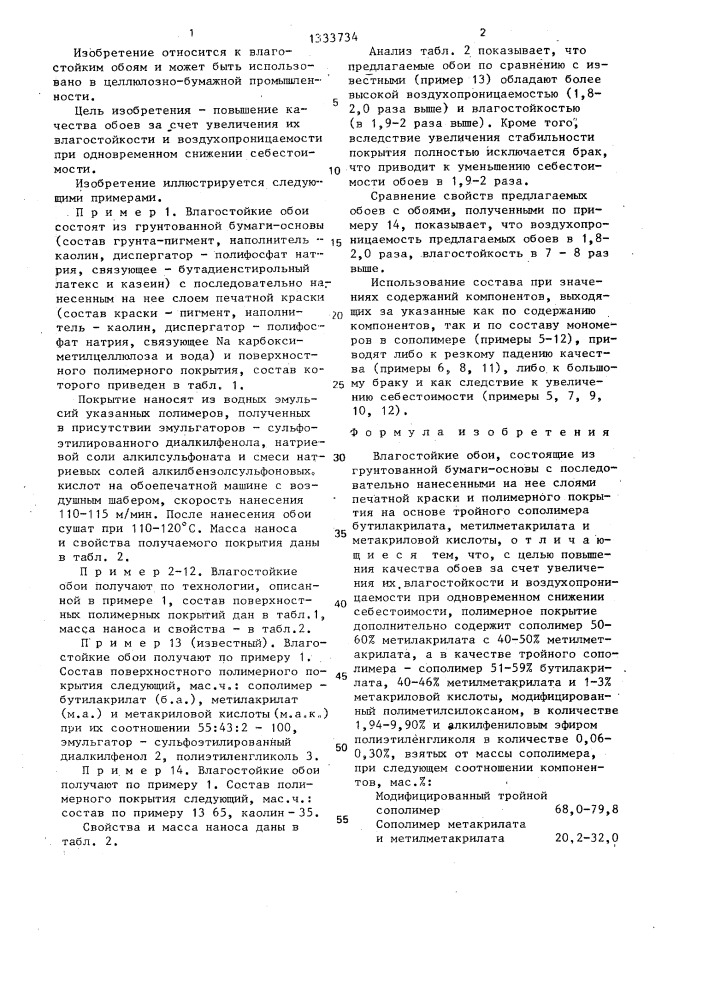 Влагостойкие обои (патент 1333734)