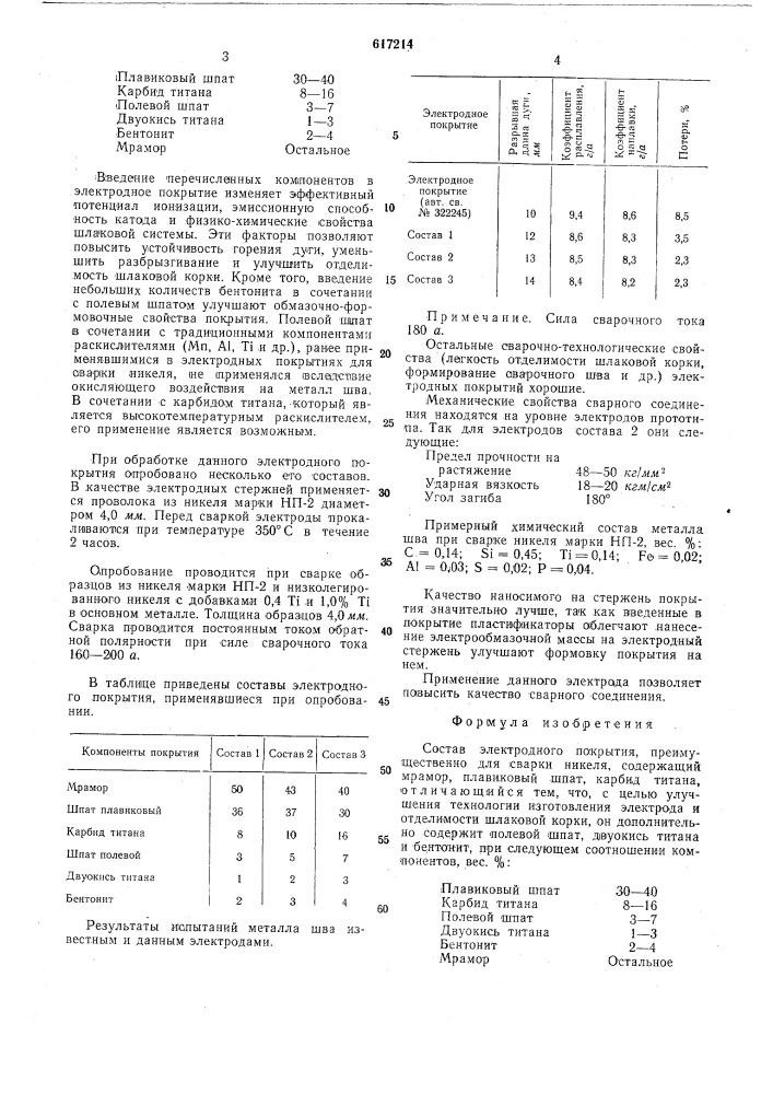 Состав электродного покрытия (патент 617214)