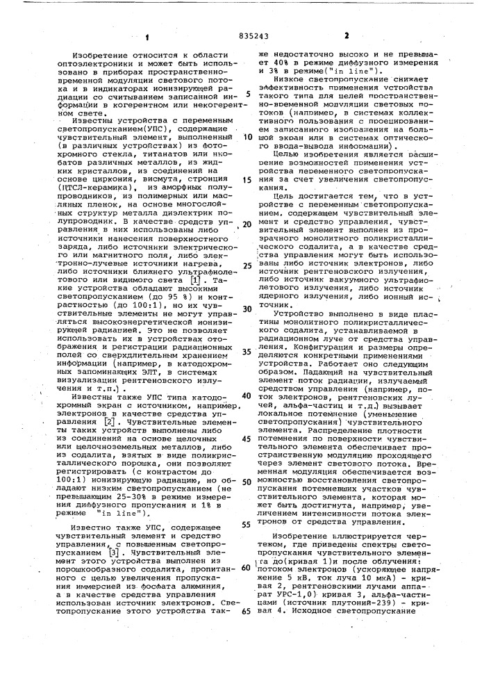 Устройство с переменным светопропусканием (патент 835243)