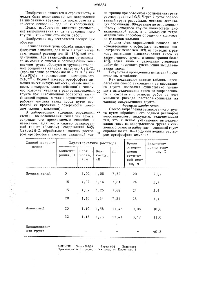 Способ закрепления загипсованного грунта (патент 1296684)