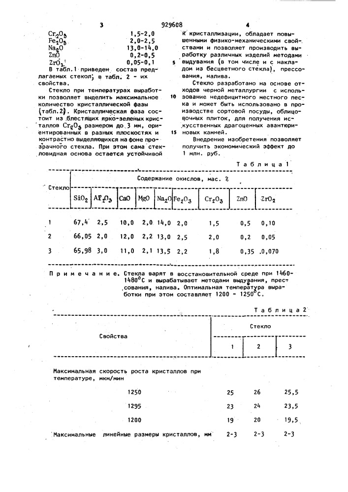 Авантюриновое стекло (патент 929608)