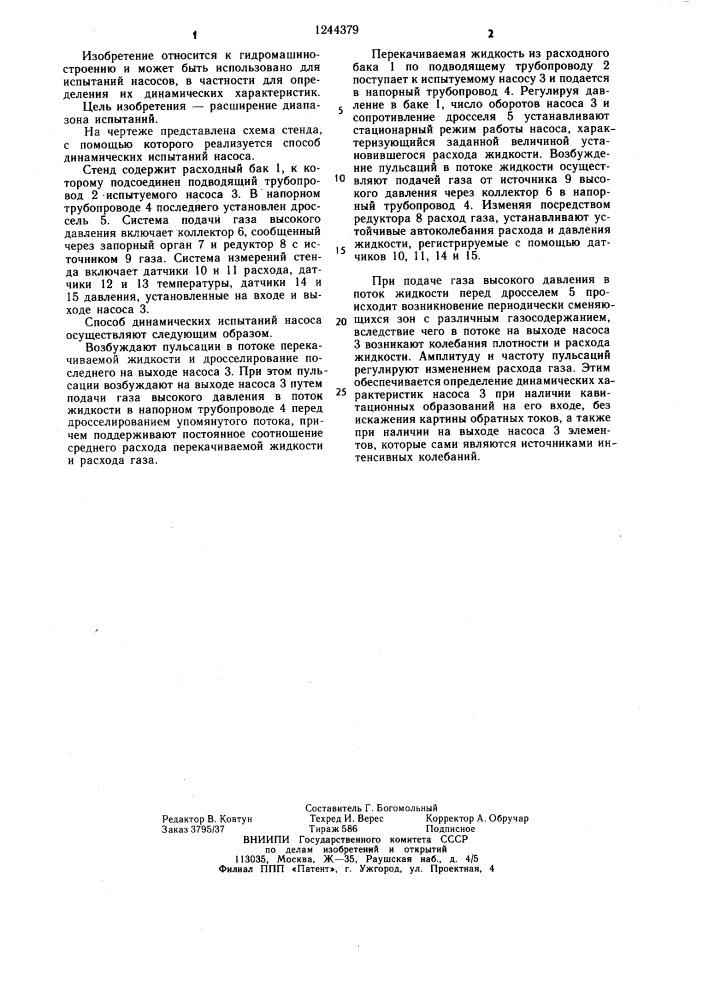 Способ динамических испытаний насоса (патент 1244379)