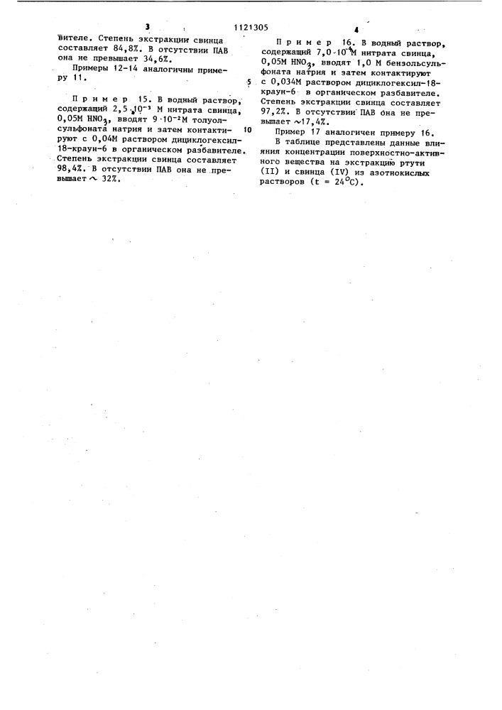 Способ экстракции ртути и свинца из водного раствора (патент 1121305)