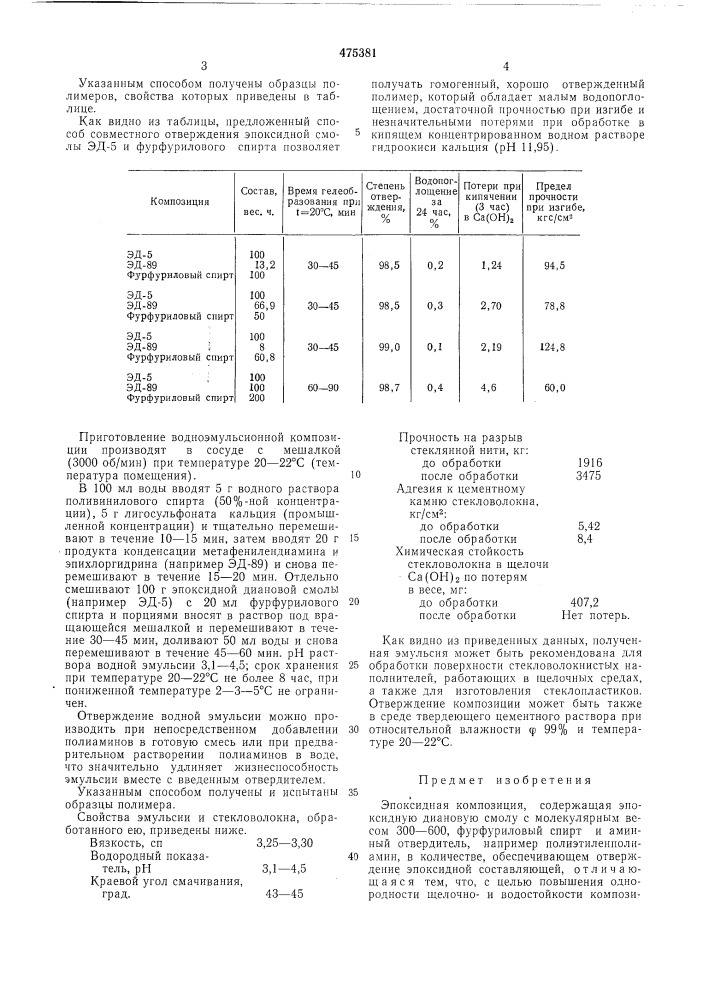 Эпоксидная композиция (патент 475381)