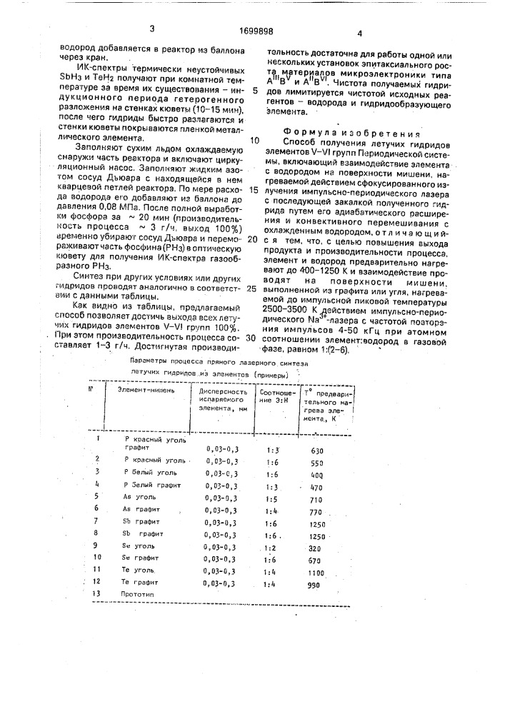 Способ получения летучих гидридов элементов у-у1 групп периодической системы (патент 1699898)