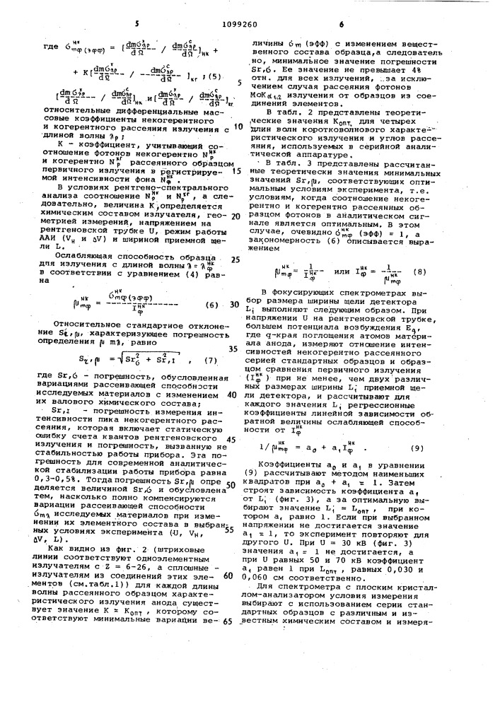 Способ определения массового коэффициента ослабления рентгеновского излучения образцом (его варианты) (патент 1099260)