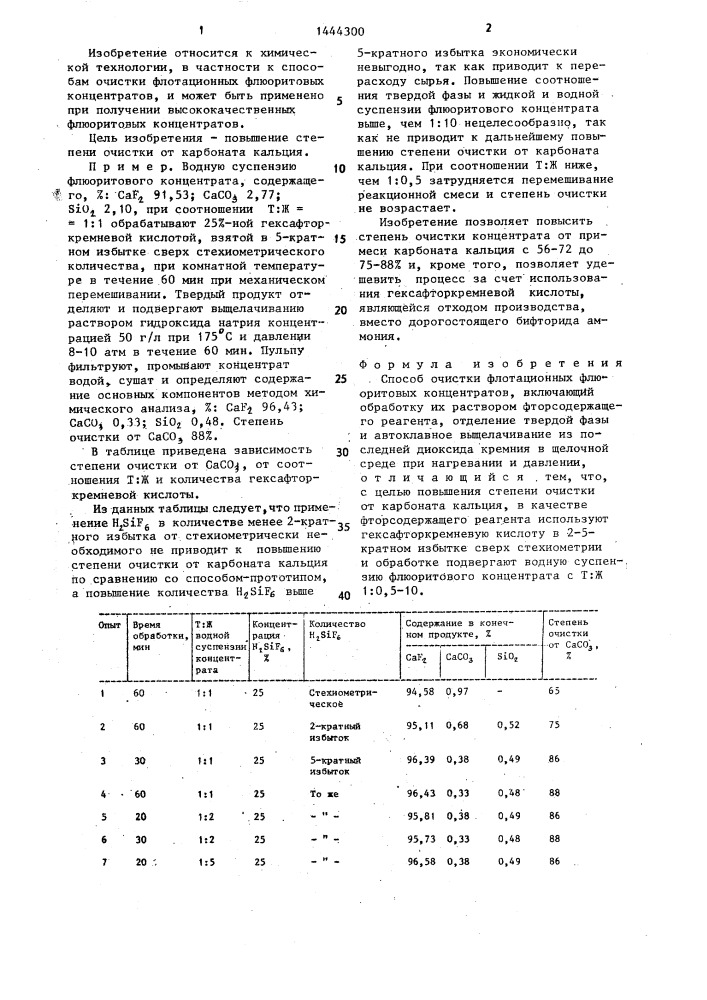 Способ очистки флотационных флюоритовых концентратов (патент 1444300)