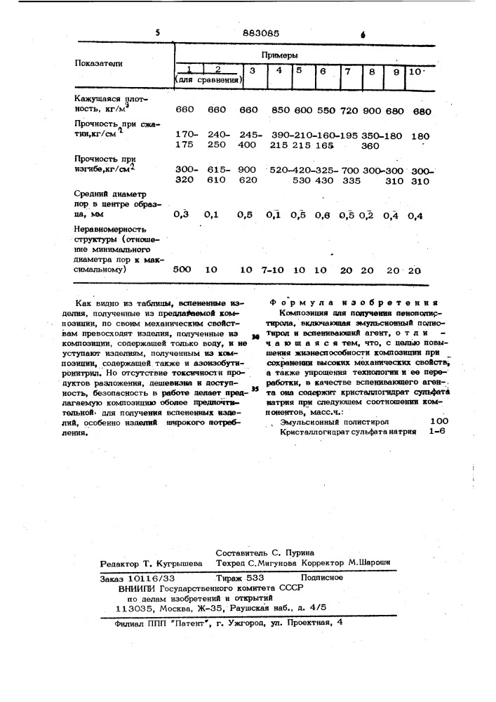 Композиция для получения пенополистирола (патент 883085)