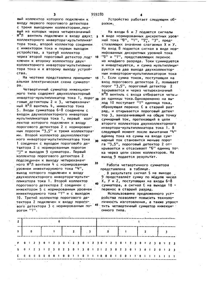 Четверичный сумматор инжекционного типа (патент 959280)