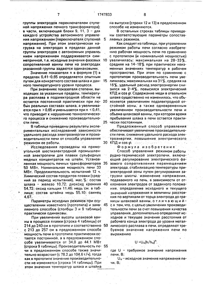 Способ управления режимом работы рудно-термической электропечи (патент 1747833)