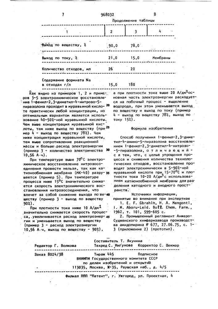 Способ получения 1-фенил-2,3-диметил-4-амино-5-пиразолона (патент 968032)