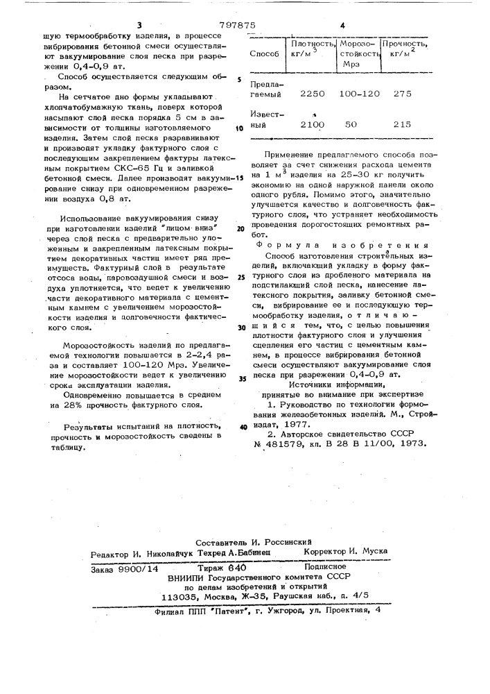 Способ изготовления строительных изделий (патент 797875)