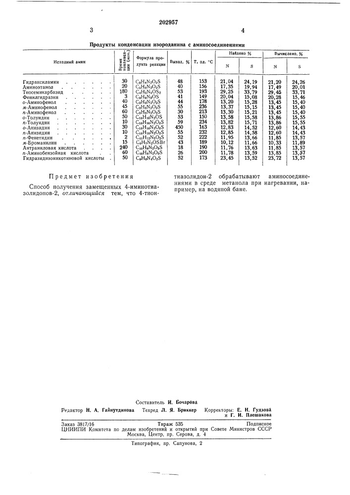 Способ получения замещенных 4-иминотиазолидо-нов 2 (патент 202957)