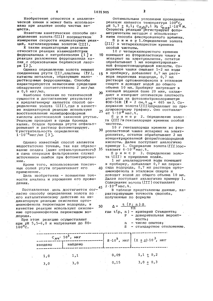 Способ определения золота (патент 1031905)