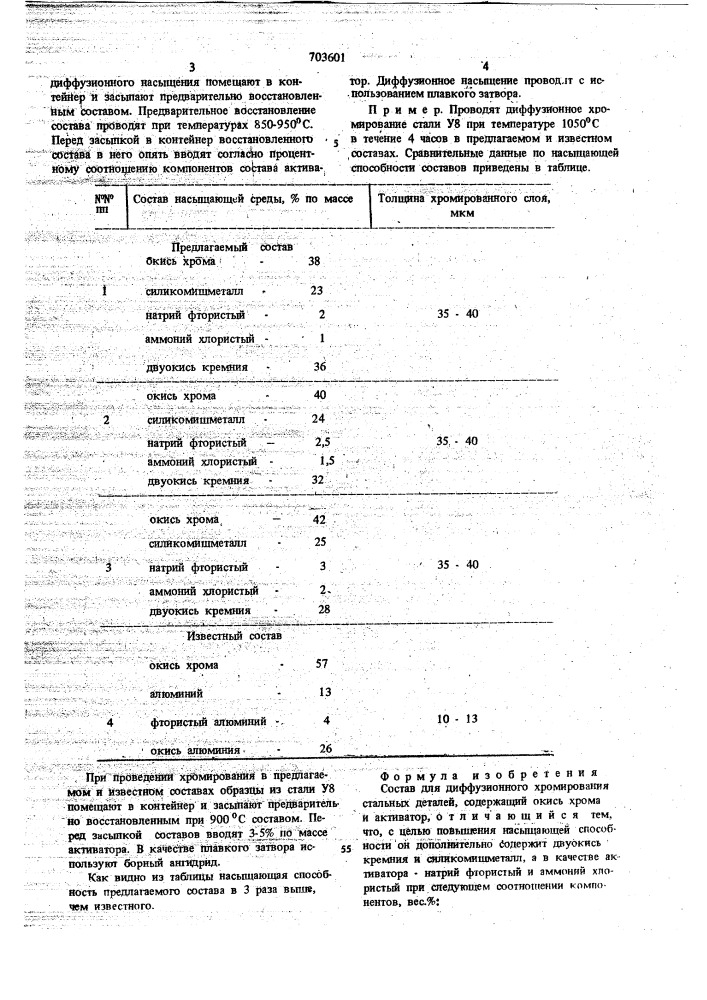 Состав для диффузионного хромирования стальных деталей (патент 703601)