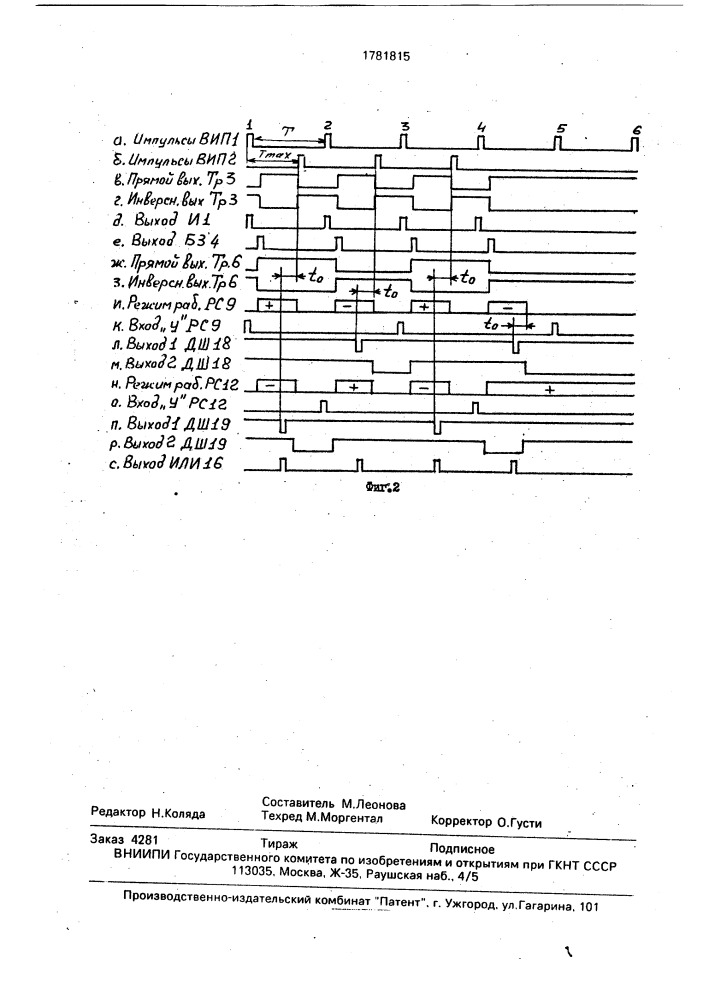 Генератор опережающего синхросигнала (патент 1781815)