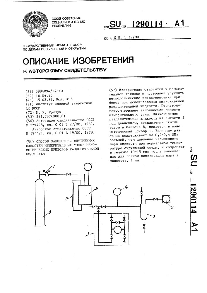 Способ заполнения внутренних полостей измерительных узлов манометрических приборов разделительной жидкостью (патент 1290114)